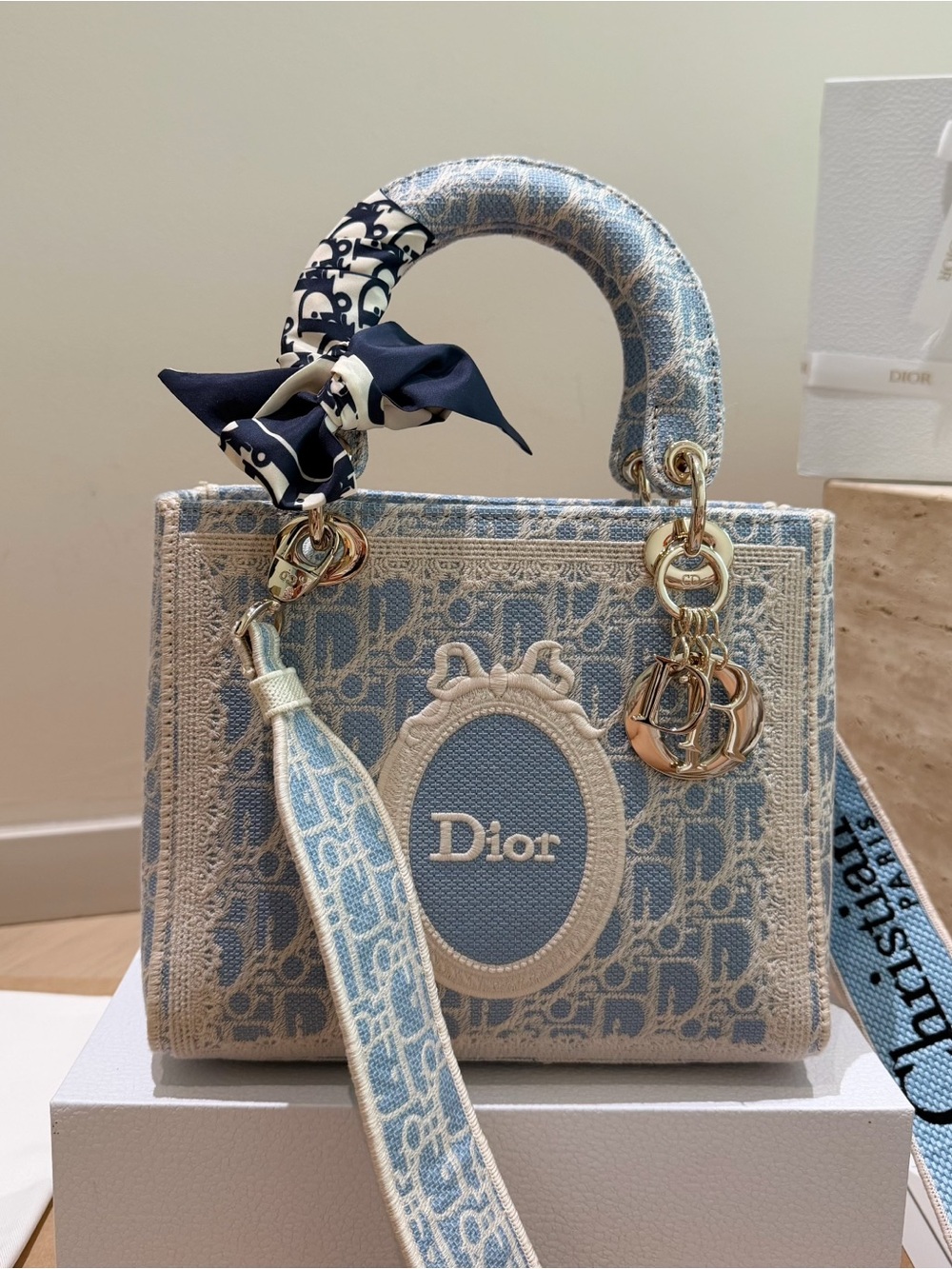 Dior Lady Dior Blue & White Bag Like New